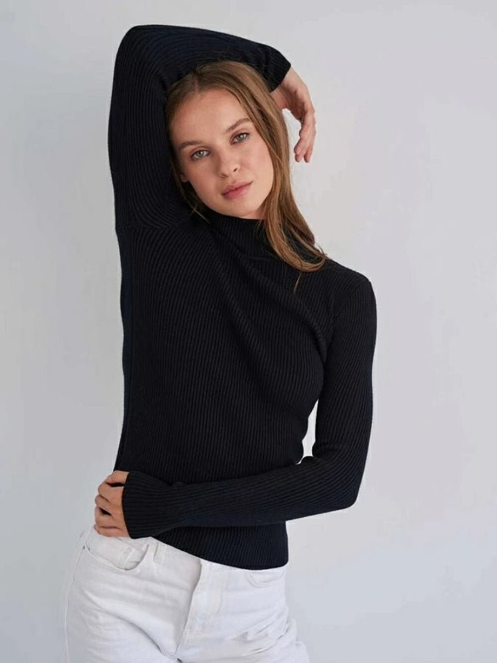 Damen Kurzgeschnittener Rippstrick‑Rollkragenpullover mit taillierter Passform Drune