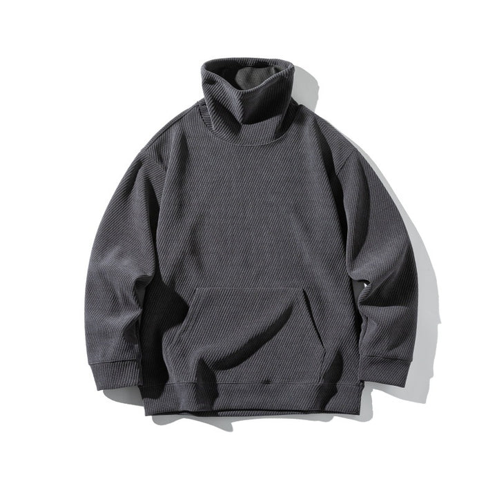 Unisex Oversize Waffelstruktur-Halbrollkragen-Sweatshirt mit Kängurutasche Drune