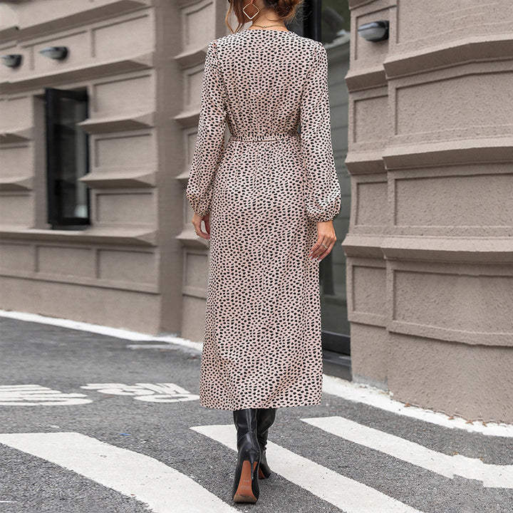 Damen Fließendes Wickel-Midikleid mit V-Ausschnitt, elastischem Smockbund und hohem Beinschlitz Drune