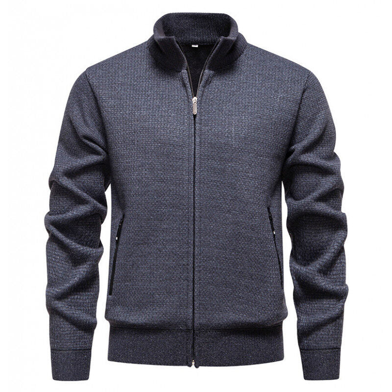 Herren Texturierter Zip-Strickcardigan mit Stehkragen, Waffelstruktur und Reißverschlusstaschen Drune
