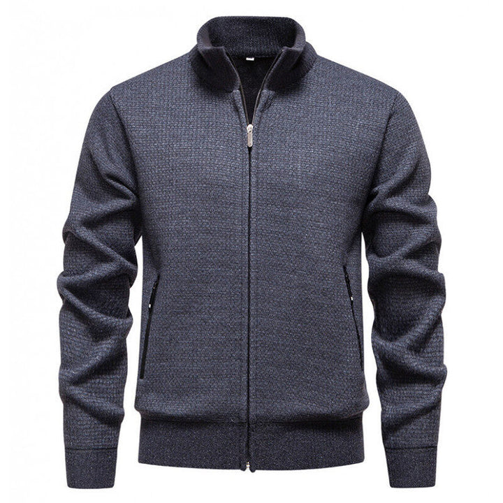 Herren Texturierter Zip-Strickcardigan mit Stehkragen, Waffelstruktur und Reißverschlusstaschen Drune