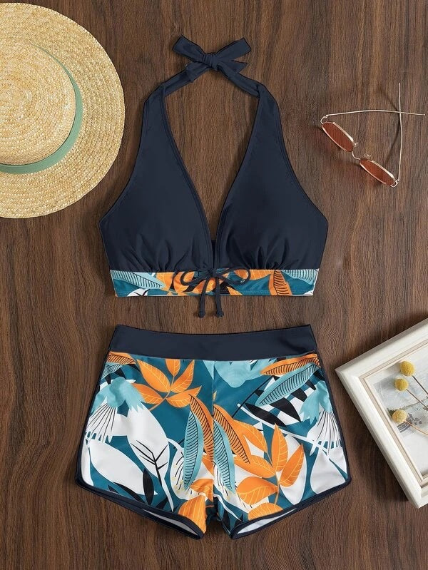 Damen Bikini-Set mit modischem Triangel-Oberteil und sportlichen High-Waist-Hosen Drune