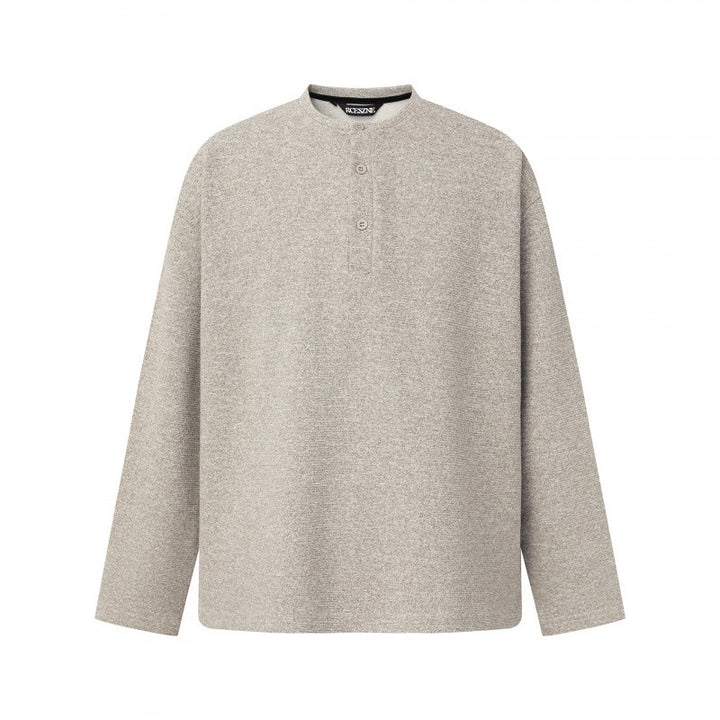 Unisex Oversize-Feinstrickpullover mit Henley-Knopfleiste und Stehkragen Drune