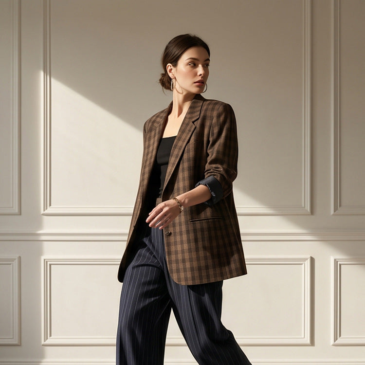 Damen Oversize-Karoblazer mit kastiger Silhouette und überschnittenen Schultern Drune