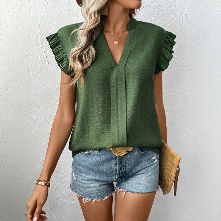 Damen Bluse mit voluminösen Rüschenärmel und eleganter V-Ausschnitt Drune