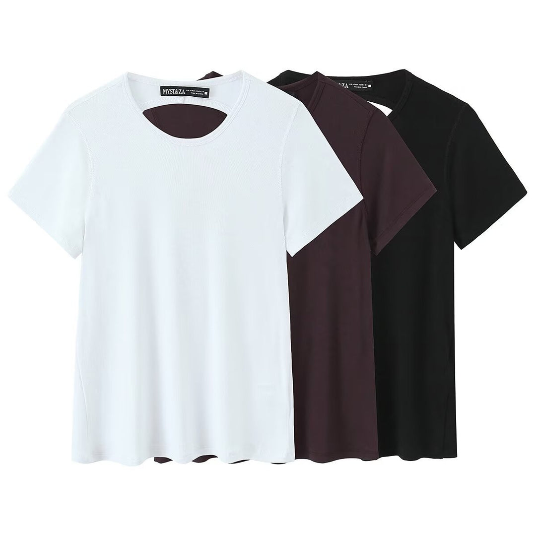 Damen Freizeit T-Shirt mit modernem Rückenausschnitt und hochwertiger Baumwolle Drune