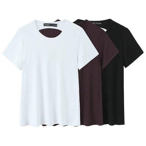 Damen Freizeit T-Shirt mit modernem Rückenausschnitt und hochwertiger Baumwolle Drune