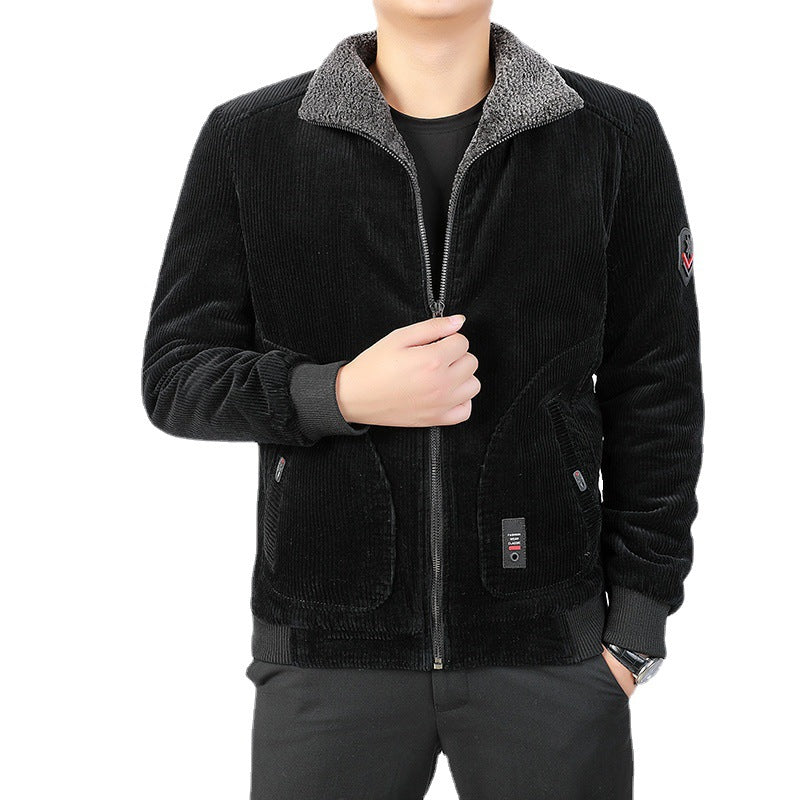 Herren Kurz geschnittene Cord‑Bomberjacke mit Teddykragen und Rippbündchen Drune