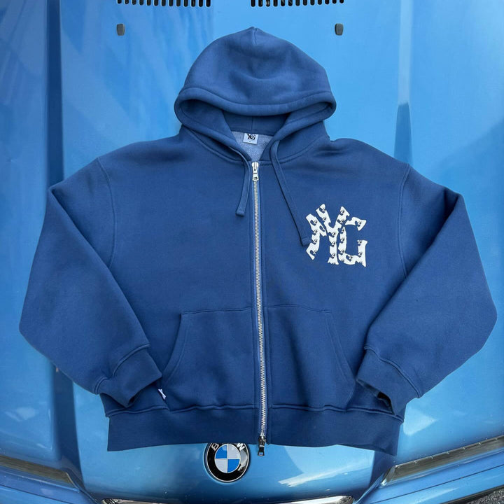 Unisex nan weit geschnittene Kapuzen-Sweatjacke mit beidseitig öffnendem Reißverschluss und Logo-Applikation Drune