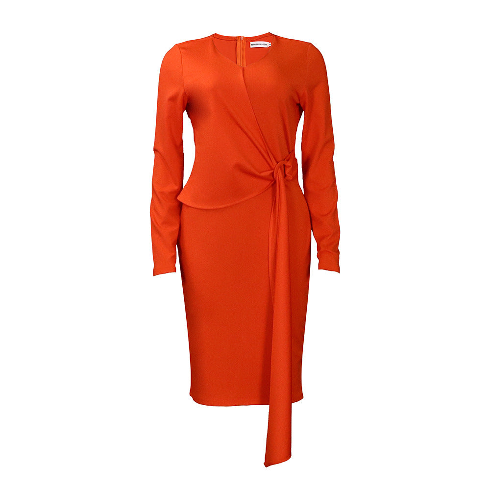 Damen Wickelkleid mit elegante Drapierung und modischem Taillengürtel Drune
