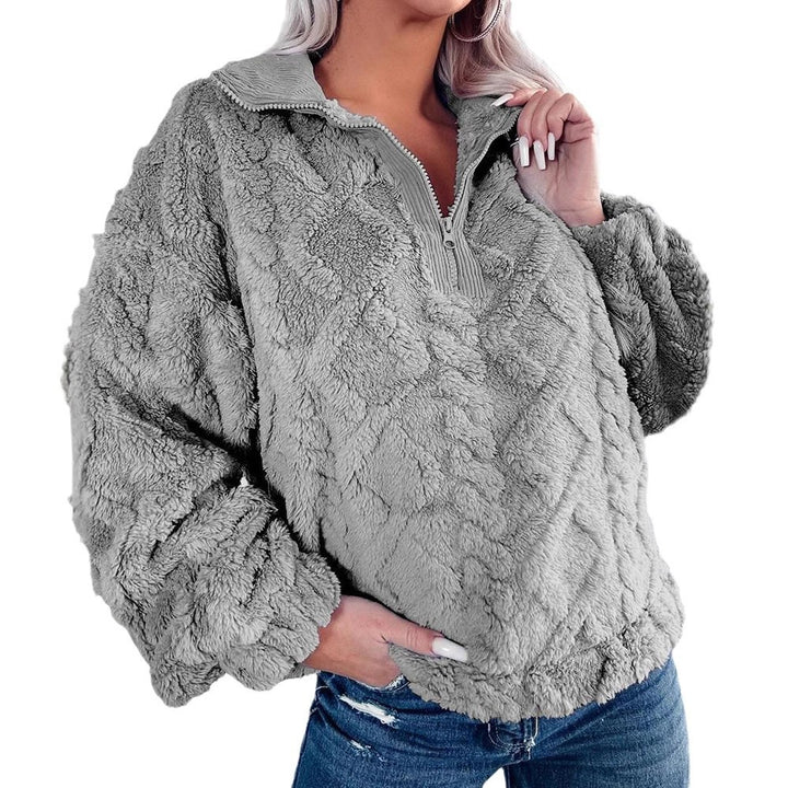 Damen Kuschelige Fleece-Pullover mit Reißverschluss und Wabenmuster Drune