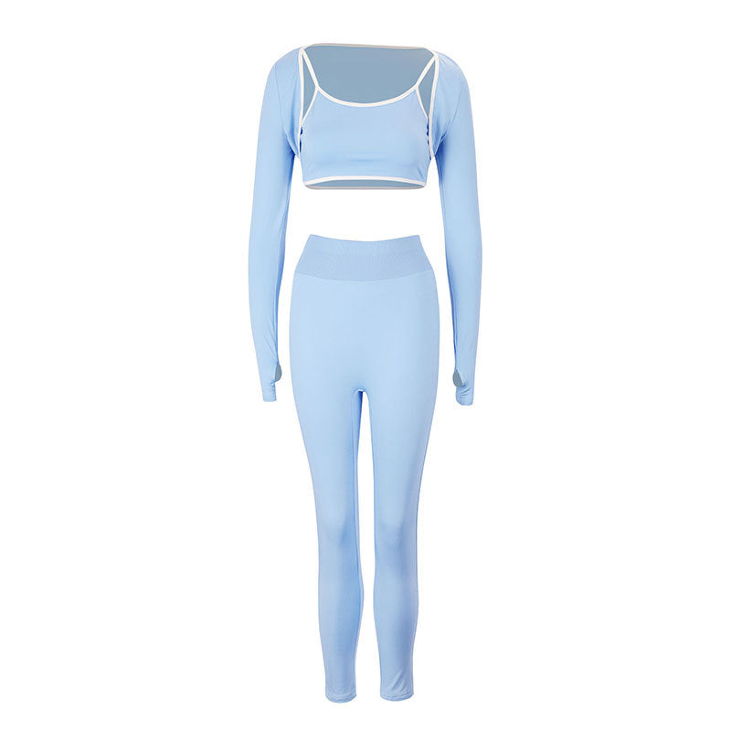 Damen Sportliches Set mit langärmligem Crop-Top und enganliegender Leggings Drune