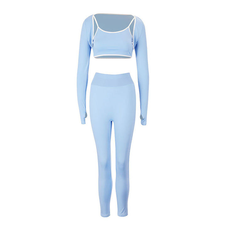 Damen Sportliches Set mit langärmligem Crop-Top und enganliegender Leggings Drune