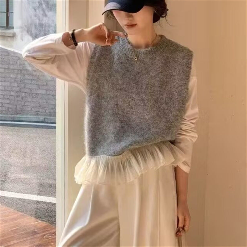 Damen Moderner Layering-Pullover mit Rüschensaum Drune