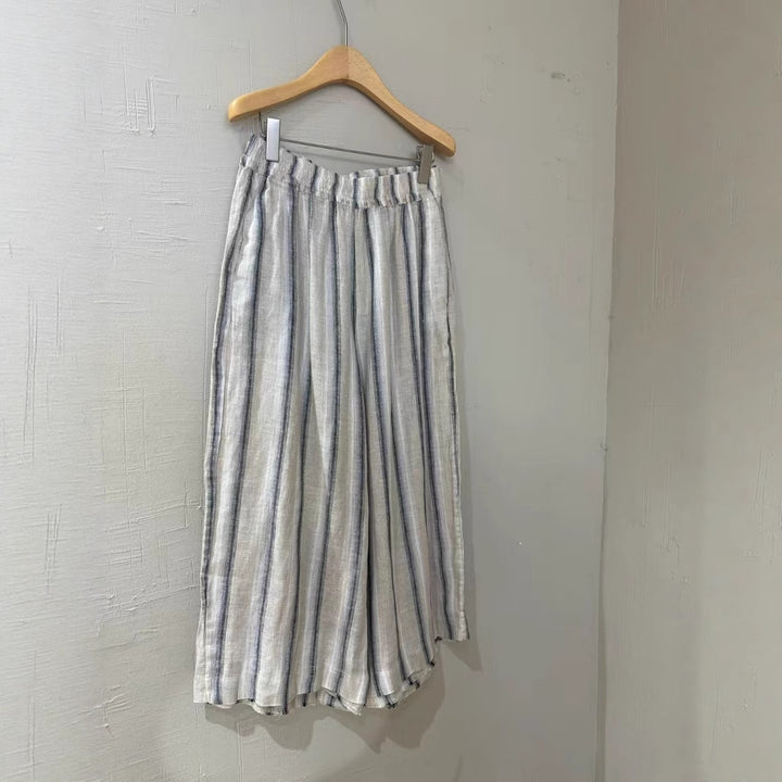 Damen Relaxed Fit Gestreifte Leinen Culottes Drune