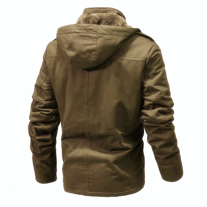 Herren Wattierter Canvas-Parka mit Kapuze, vielseitigen Taschen und Tunnelzug Drune
