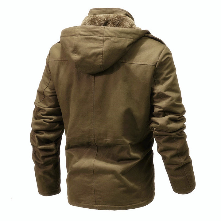 Herren Wattierter Canvas-Parka mit Kapuze, vielseitigen Taschen und Tunnelzug Drune