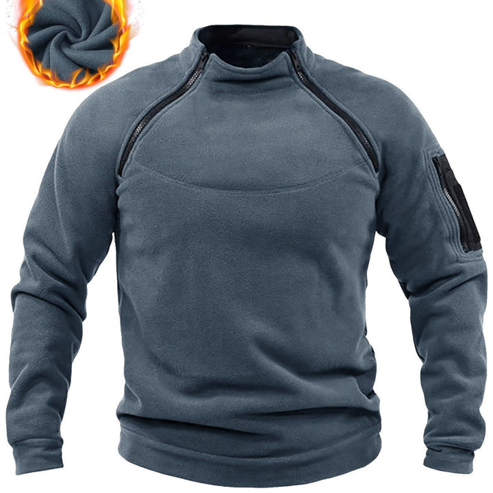Herren Thermischer Fleece‑Halbzippullover mit Utility‑Ärmeltasche & Schulterreißverschlüssen Drune