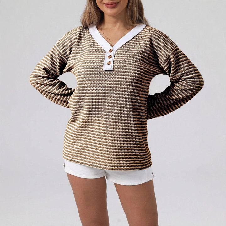 Damen Langarmshirt mit strukturiertem Gewebe und modischen Knopfdetails Drune