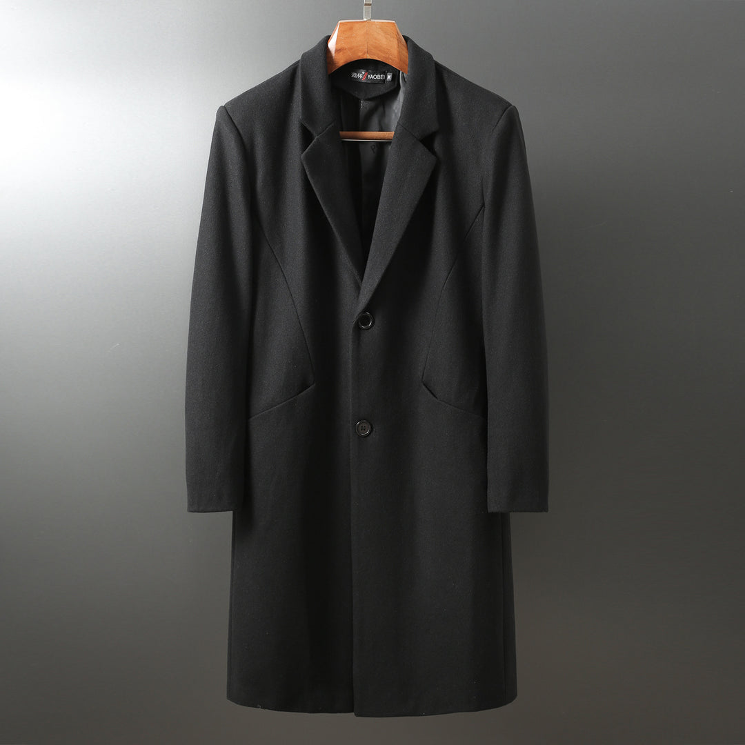 Herren Eleganter langer Wollmix-Mantel mit Schalkragen und geradem Schnitt Drune