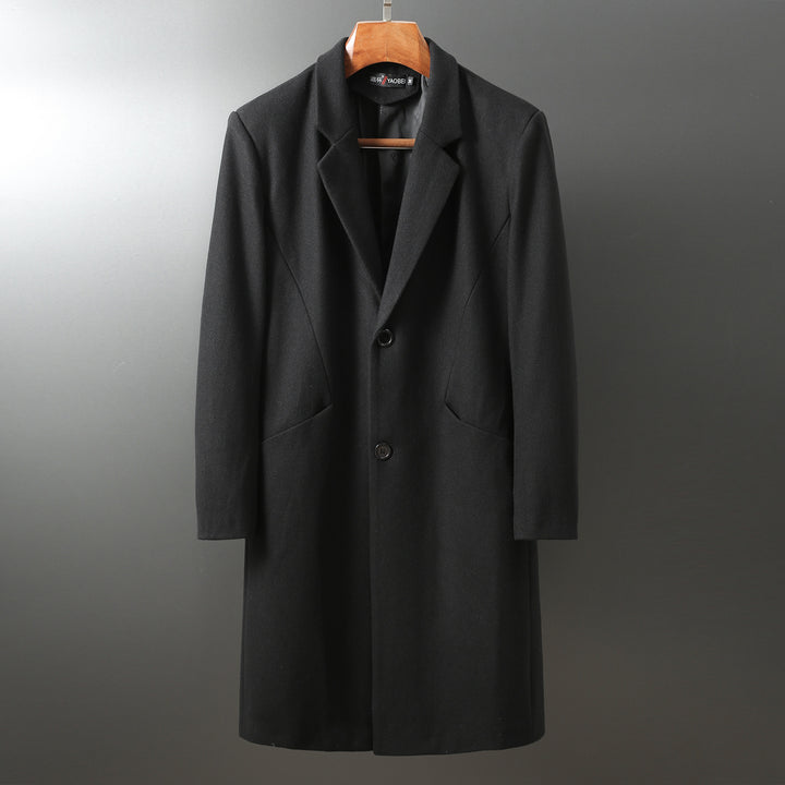 Herren Eleganter langer Wollmix-Mantel mit Schalkragen und geradem Schnitt Drune