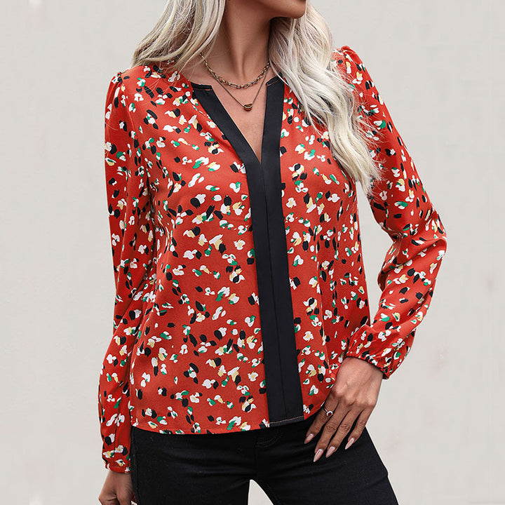 Damen Leichte Langarm-Bluse mit kontrastierender Blende und abstraktem Allover-Print Drune