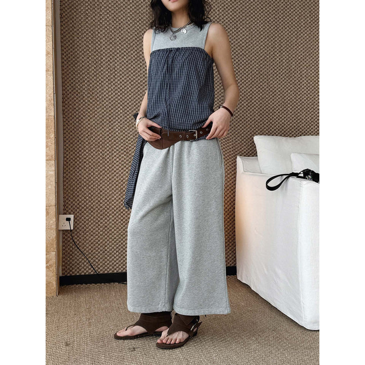 Damen Weiche High‑Waist Lounge‑Palazzohose aus Sweat mit elastischem Bund Drune