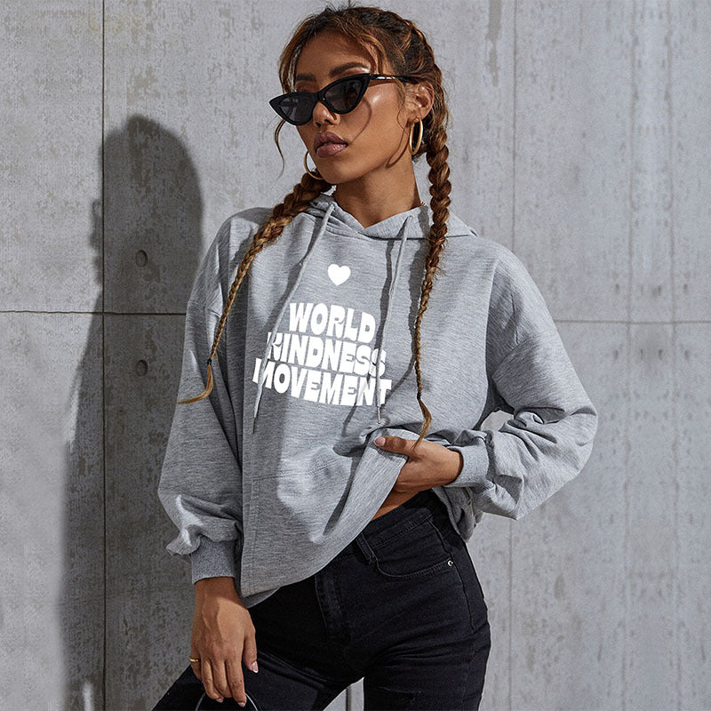 Damen Lässiger Oversize-Kapuzenpullover mit Statement-Print, Kängurutasche und Rippbündchen Drune