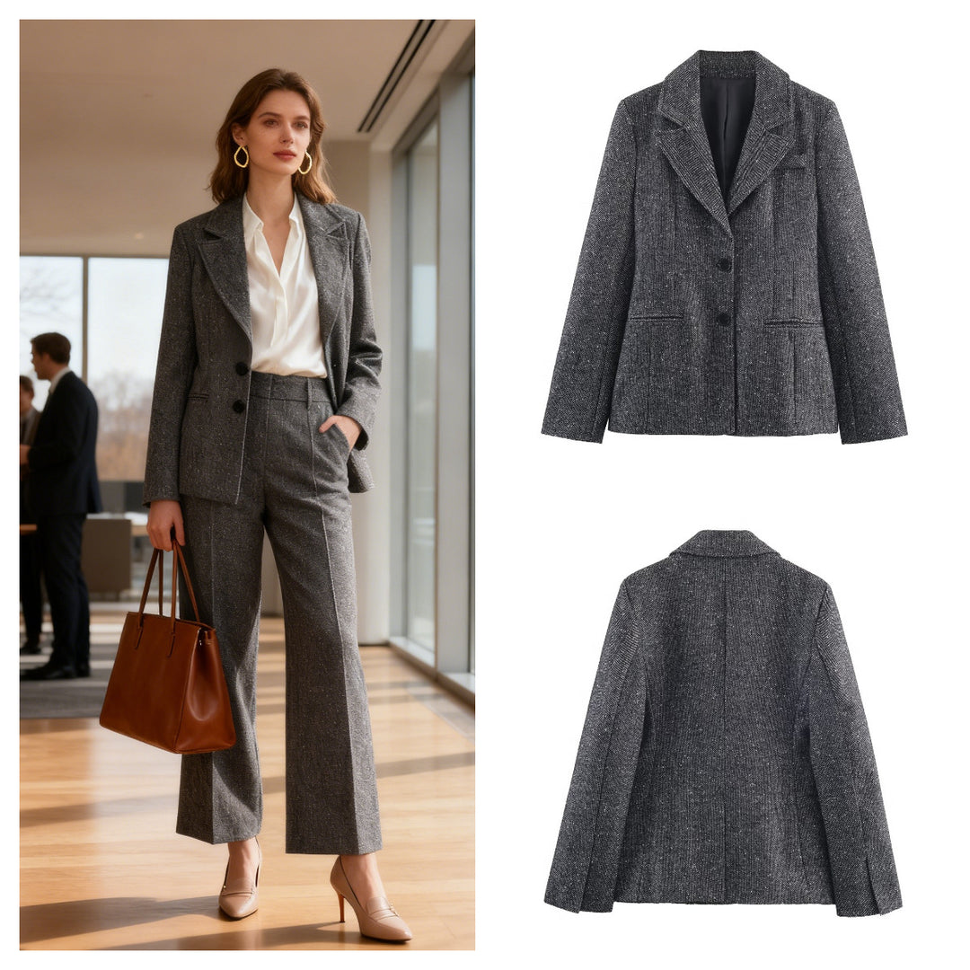 Damen Weite Wolloptik-Bundfaltenhose mit hoher Taille und Bügelfalte Drune