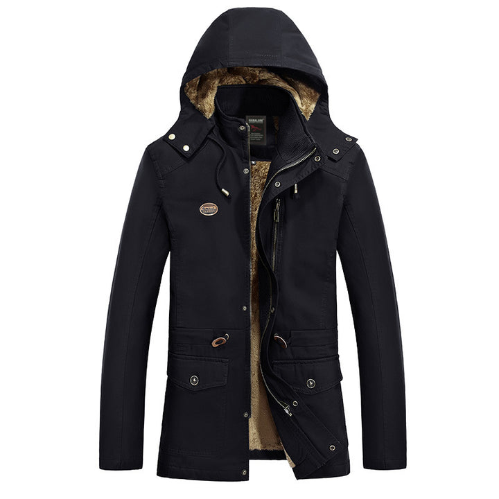 Herren Parka mit Teddyfutter in Kapuze, Utility‑Taschen und Kordelzug Drune