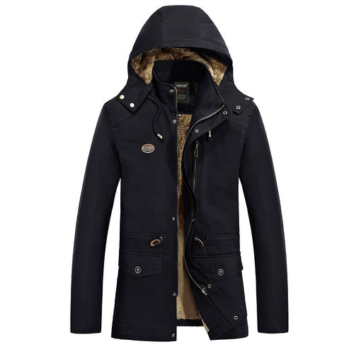 Herren Parka mit Teddyfutter in Kapuze, Utility‑Taschen und Kordelzug Drune