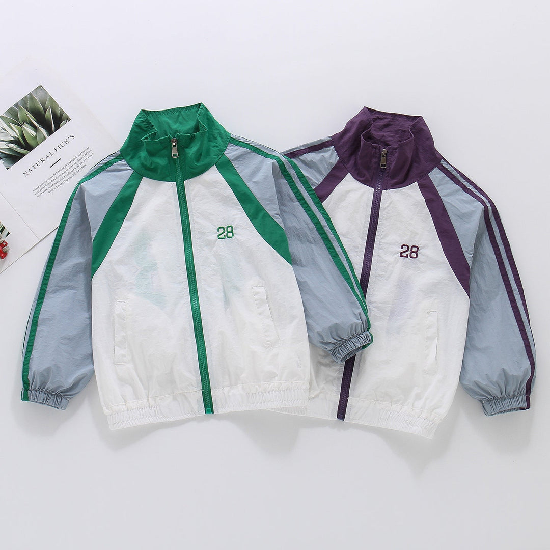 Unisex nan leichte Retro Windjacke mit Stehkragen, durchgehendem Reißverschluss und markanten Kontraststreifen Drune