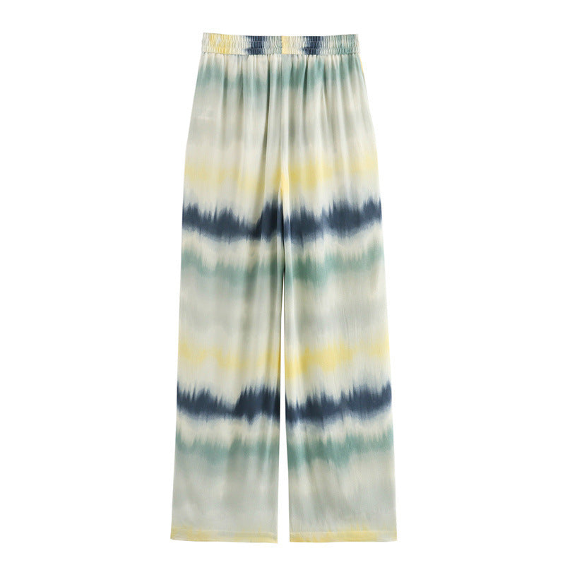 Damen Leichte Palazzo-Hose im Batik-Look mit elastischem Taillenbund, Tunnelzug und Eingrifftaschen Drune