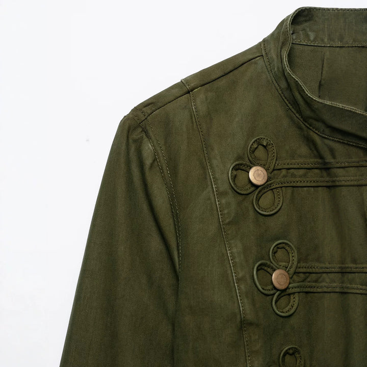 Damen Cropped Husarenjacke mit Zierkordeln und Stehkragen Drune
