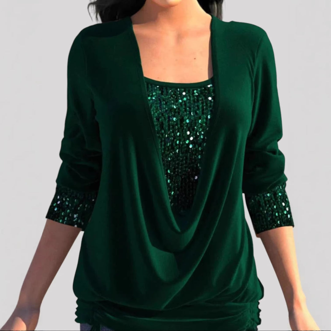 Damen Modischer Drape-Pullover mit Glitzerakzenten