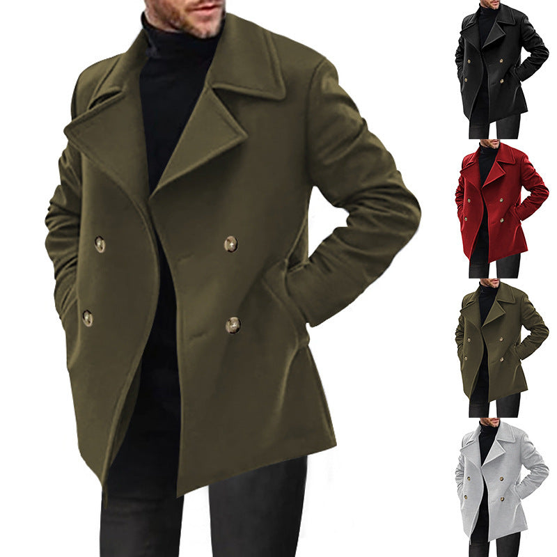 Herren Zweireihiger taillierter Peacoat mit breitem Revers und Eingrifftaschen Drune