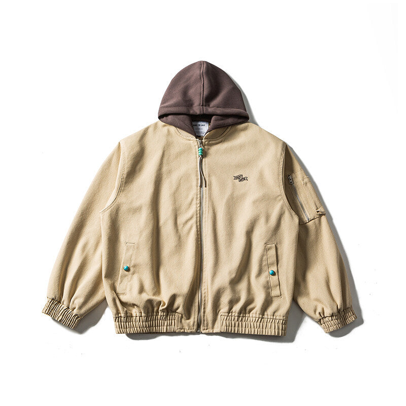 Unisex Oversize Canvas Kapuzenblouson mit Utilityärmeltasche und elastischem Bund Drune