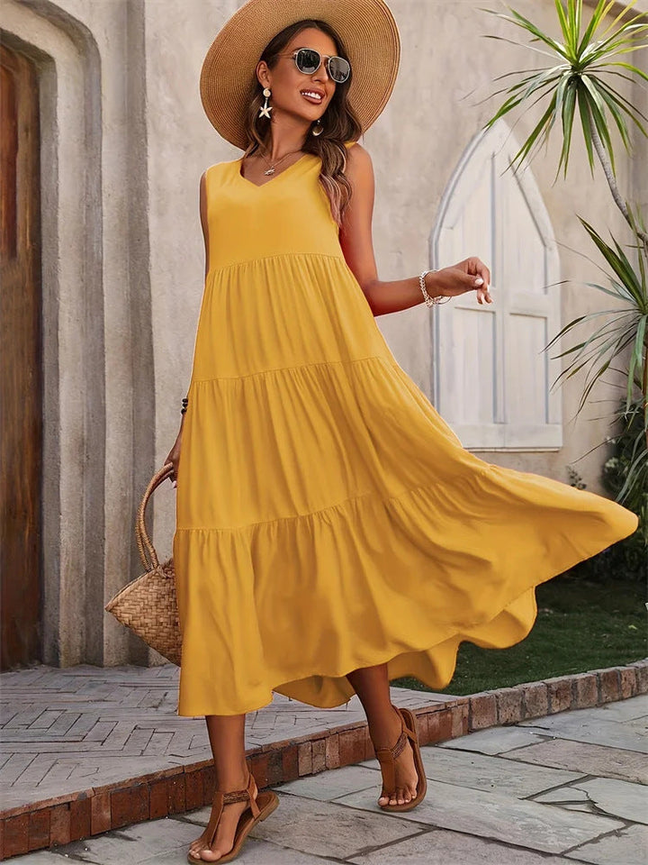Damen Maxikleid mit lässigem Schnitt und Volantdetails Drune