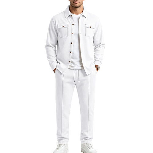 Herren Strukturiertes Strick-Set Overshirt mit Brusttaschen & Slim Jogginghose Drune