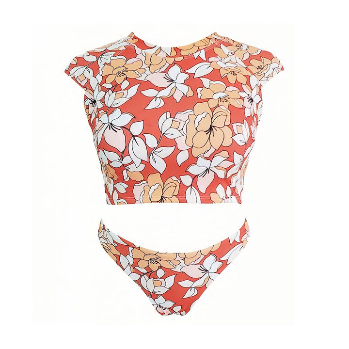 Damen Crop-Top Bikini mit floralem Design Drune