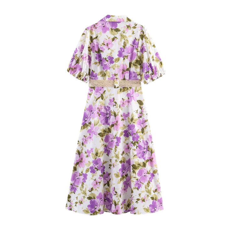 Damen Midikleid mit Hemdblusenkragen, taillenbetontem Flechtgürtel und Volantrock Drune