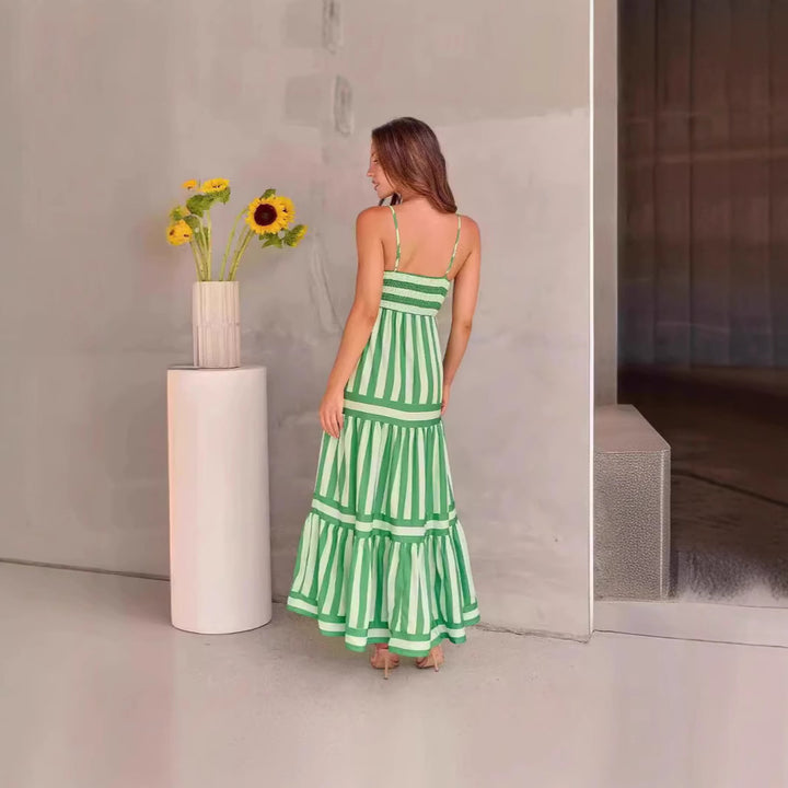 Damen Maxi-Kleid mit Streifenmuster und tiefem Ausschnitt Drune