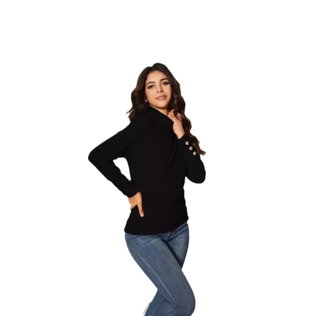 Damen Moderner Rollkragenpullover mit Knopfdetails Drune