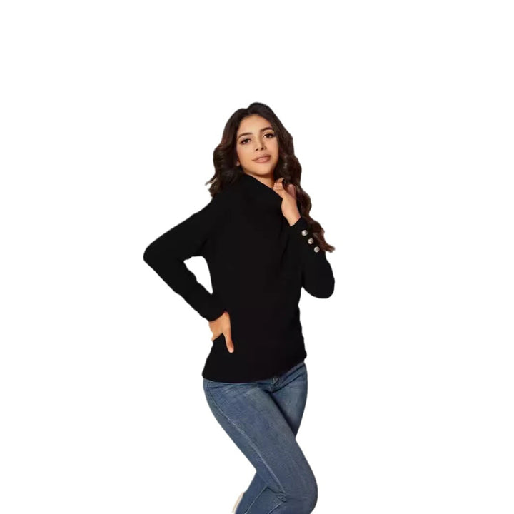 Damen Moderner Rollkragenpullover mit Knopfdetails Drune