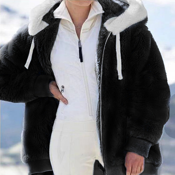 Damen nan kuschelige Kapuzen-Teddyjacke mit wattiertem Innenfutter und Rippbündchen Drune
