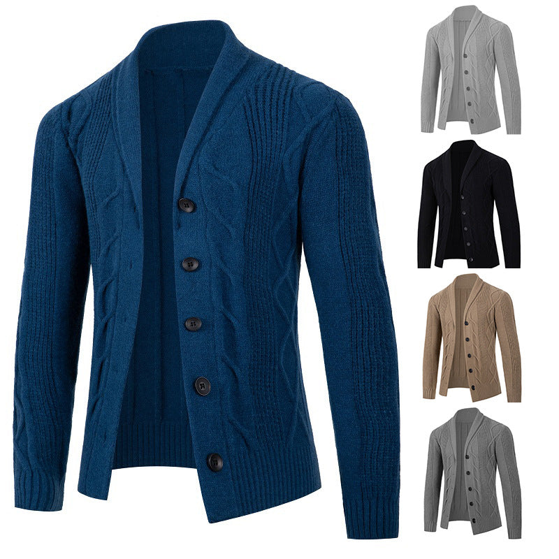 Herren Kabelstrick-Cardigan mit Schalkragen und Knopfleiste Drune