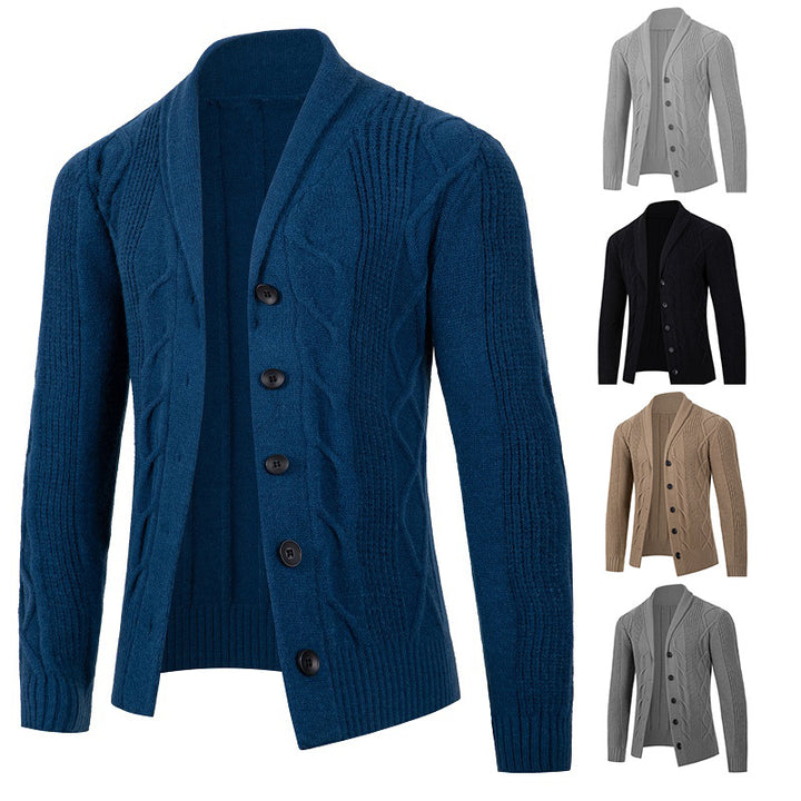 Herren Kabelstrick-Cardigan mit Schalkragen und Knopfleiste Drune