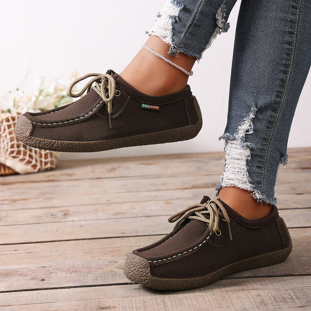 Damen nan lässige Mokassin-Slipper aus Veloursimitat mit dekorativer Ziernaht, elastischer Schnürung und flexibler Gummisohle Drune