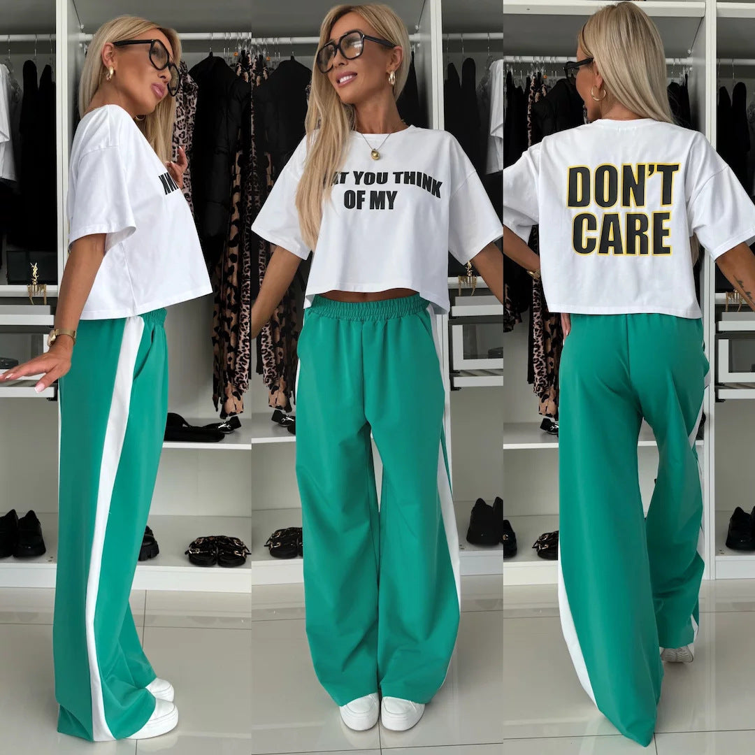 Damen lässiges Crop-Top und weite Jogginghose Set Drune