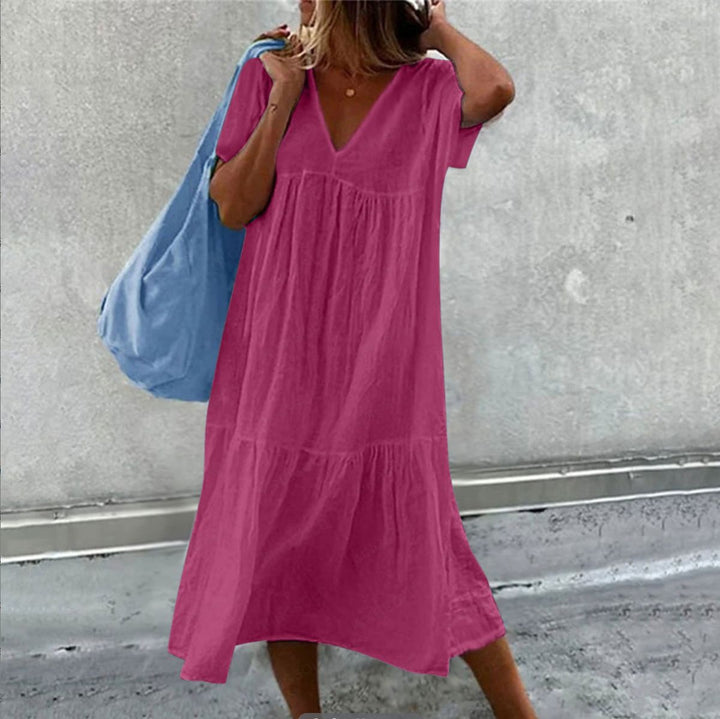 Damen Maxikleid mit modernem V-Ausschnitt und femininer Lockere Passform Drune